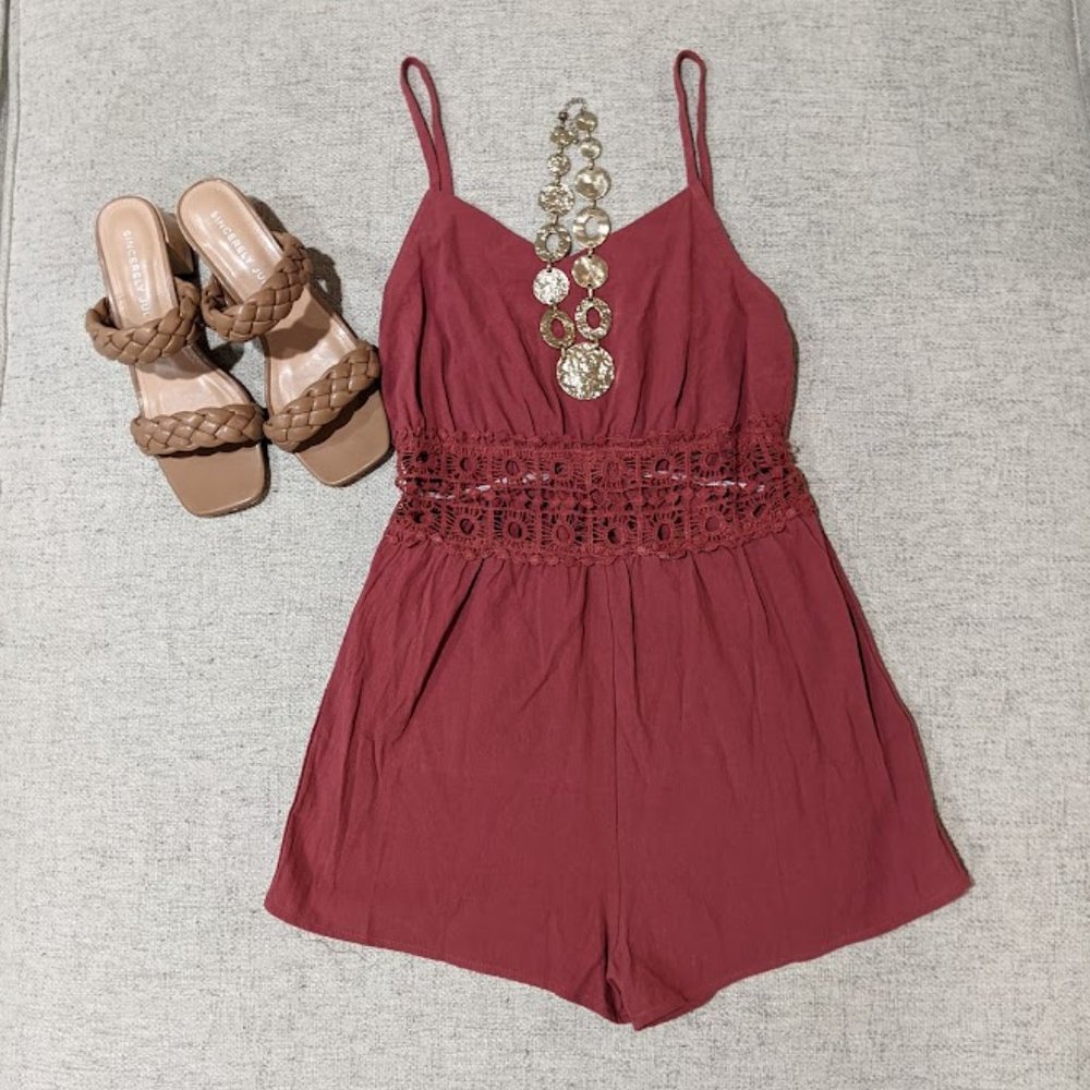 ZAFUL Cami Crochet Wide Leg Romper
